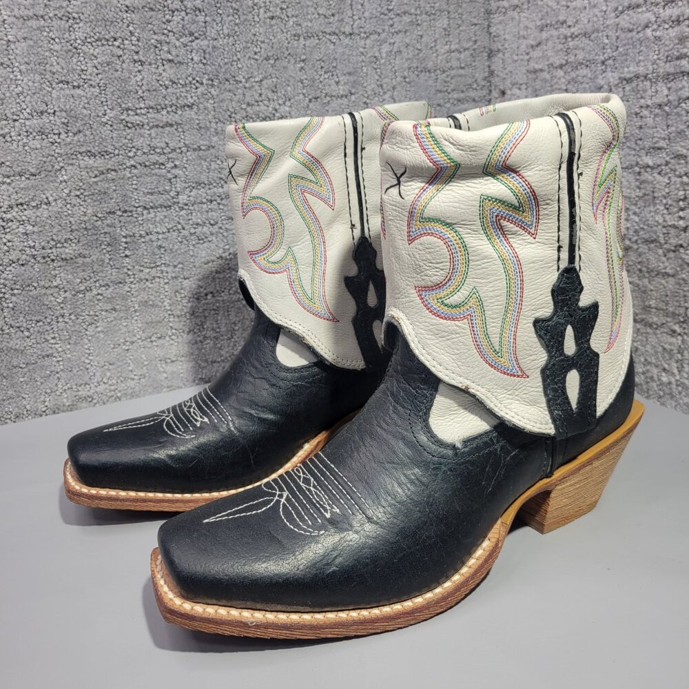 Twisted X Women's Size 5.5B Black Beige Leather Fold Over Ankle Boots WSOC 001